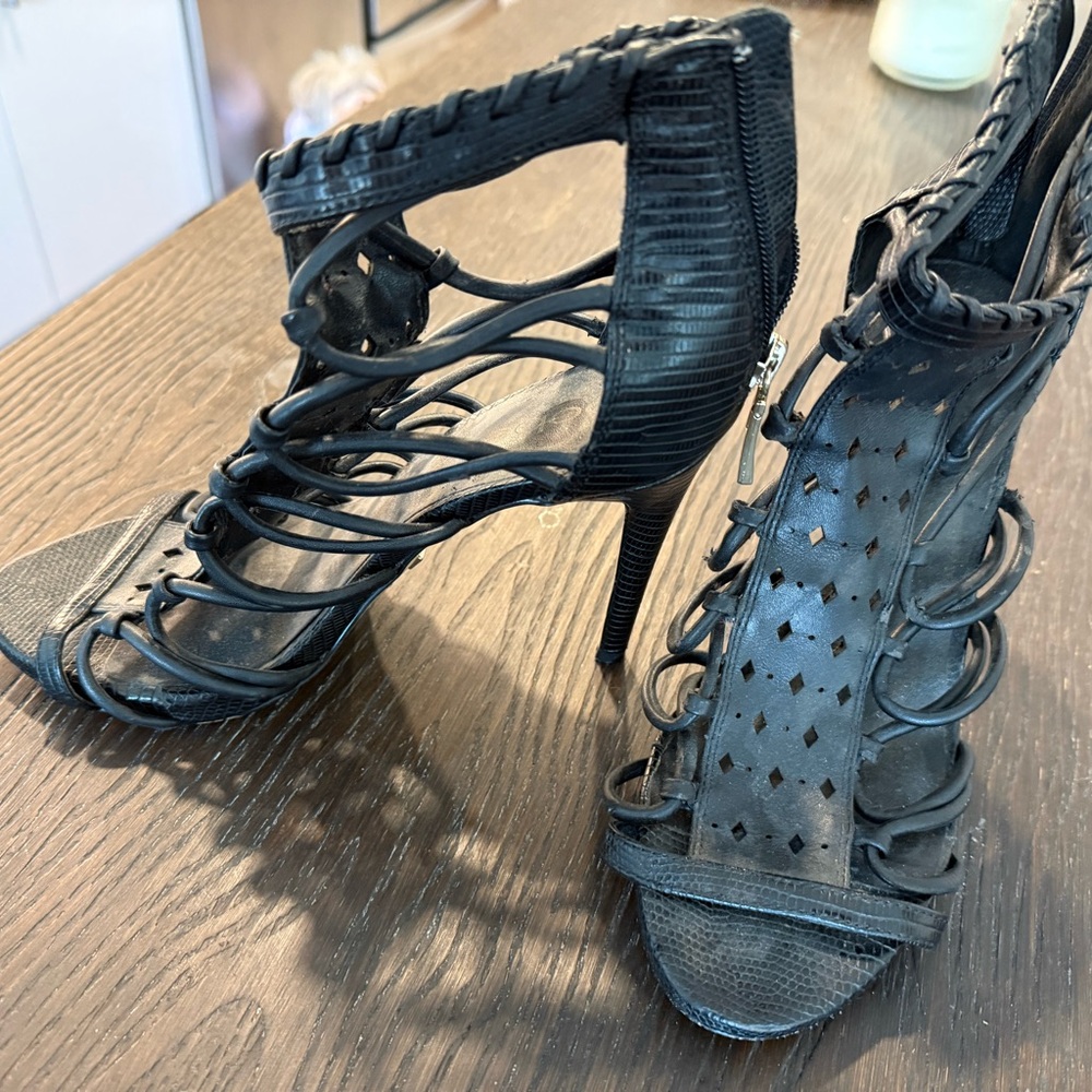 Bebe Black Stiletto Heels with Cage Design